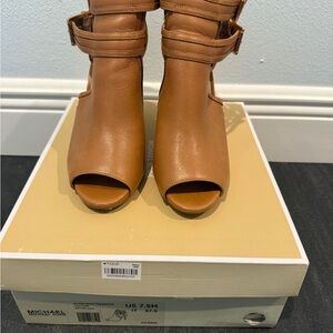MICHAEL Michael Kors Cognac Ankle Boots with Stacked Heel